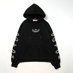 OW cashew flower arrow pattern plus fleece hooded sweatshirt