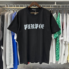Purple T Shirts Gothic Letter Print Cotton Casual Short Sleeves Men and Women