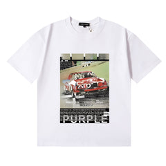 Purple T Shirts Racing Poster Printing Cotton Casual Short Sleeves Men and Women