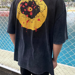 Unisex Vintage T Shirts SAINT MICHAEL x CHO Broken Smiley Limited Edition C Heavyweight High-Street Retro Style