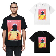Purple T Shirts Blur Shadow Printing Cotton Casual Short Sleeve Men and Women