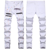 Mens Fashion Jeans Pants pocket zipper Color splatter ink 1168#
