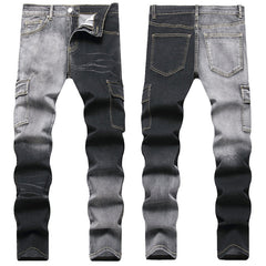 Mens Fashion Jeans Black and gray color blocking 5706#