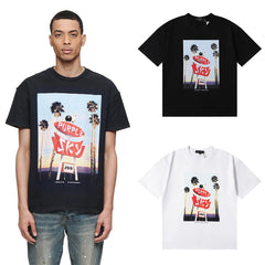 Purple T Shirts Skateboard Coconut Tree Print Cotton Casual Short Sleeve Men and Women