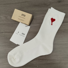 Ami Socks Rice peach heart black and white gray double needle embroidery tall tube casual solid color