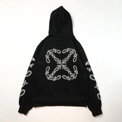 OW cashew flower arrow pattern plus fleece hooded sweatshirt