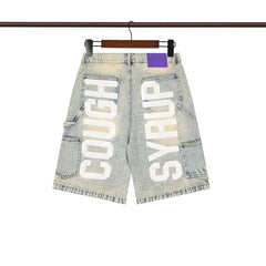 COUGH SYRUP Denim shorts Washable Rhinestones