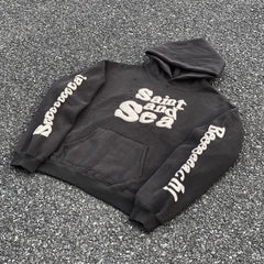 Unisex Vintage Hoodie Saint Michael Saint & Sea American Vintage-Style Hoodie with Puff-Print Graffiti Graphics