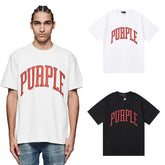 Purple T Shirts Orange Curved Printed Cotton Casual Short Sleeves Men and Women