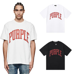 Purple T Shirts Orange Curved Printed Cotton Casual Short Sleeves Men and Women