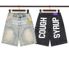 COUGH SYRUP Denim shorts Washable Rhinestones
