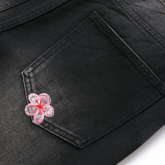Mens Fashion Jeans Pink cherry blossom embroidered wide-leg pants 5710#