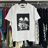 Purple T Shirts Coconut Palm Print Casual Versatile Short Sleeve Men and Women