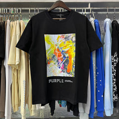 Purple T Shirts Bright Abstract Painting Printing Cotton Casual Short Sleeve Men and Women