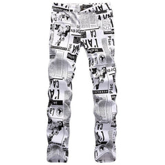 Mens Fashion Jeans Street newspaper style 5011#