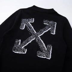 OW embroidered line arrow pattern pullover hooded sweater