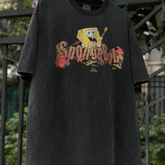 Unisex Vintage T Shirts CSF SpongeBob ¨C American vintage style, West Coast hip-hop fit, white ink direct-to-garment (DTG) print.
