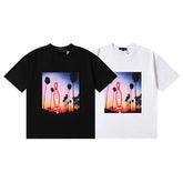 Purple T Shirts Bowling Coconut Tree Print Cotton Casual Short Sleeve Men and Women