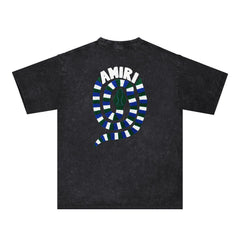 Amiri Washed Distressed T Shirt Printed Trendy Pure Cotton