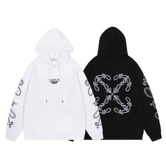OW embroidered cashew flower pattern pullover hooded sweater