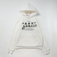 OW dotted letter arrow pattern fleece hooded sweater