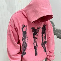 Unisex Vintage Hoodie Three Jesus Limited Edition Washed & Distressed Hoodie ¡ª featuring multi-area hand-distressing, custom fabric matched to the original in texture and color, and a heavyweight enzyme-washed finish for a faded, vintage look.