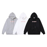 OW letter print pattern pullover hooded sweater