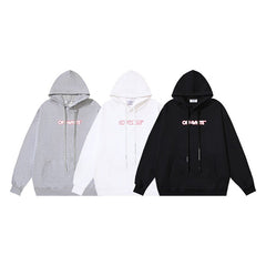 OW letter print pattern pullover hooded sweater