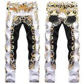 Mens Fashion Jeans Flame Print 584#