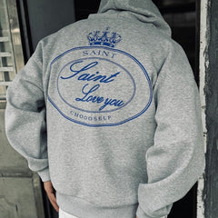Unisex Vintage Hoodie SAINT MICHAEL CHO Heather Grey American-style Clean Fit Zip-up Hoodie ¡ª Heavyweight, oversized silhouette offering a relaxed vibe, perfect for layering.