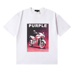 Purple T Shirts Motorcycle Printing Cotton Casual Short Sleeves Men and Women