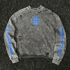 Unisex Vintage sweatshirt West Coast Biker Blue Cross Limited Edition Crewneck Sweatshirt ¨C Heavyweight, Washed & Distressed Finish
