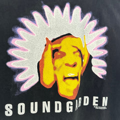 Unisex Vintage T Shirts Soundgarden Tour Exclusive: High-street style featuring a vintage American West Coast hip-hop silhouette, white-ink direct printing, and a heavy-duty distressed wash finish.