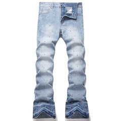 Mens Fashion Jeans rhinestones Wide-leg pants 5722#