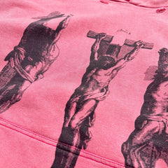 Unisex Vintage Hoodie Three Jesus Limited Edition Washed & Distressed Hoodie ¡ª featuring multi-area hand-distressing, custom fabric matched to the original in texture and color, and a heavyweight enzyme-washed finish for a faded, vintage look.