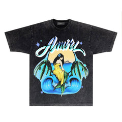 Amiri Washed Distressed T Shirt Printed Trendy Pure Cotton