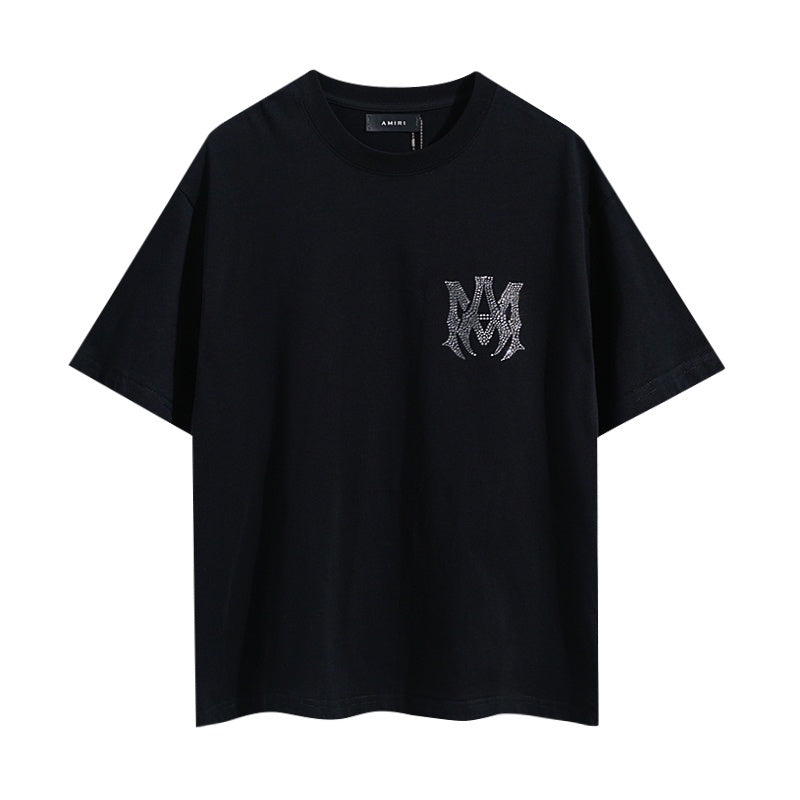 Amiri T Shirts Washed Series Hot-fix rhinestone font