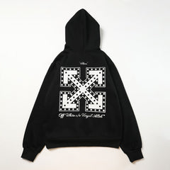OW dotted letter arrow pattern fleece hooded sweater