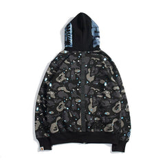 Bathing Ape Bape Hoodie Starry Sky Sweater Black and White Starry Sky Blue Shark Hat Printed Casual Hooded Sweater