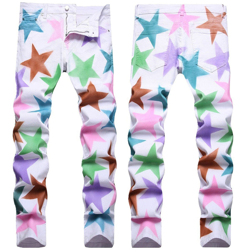 Mens Fashion Jeans Colorful star prints 1319#