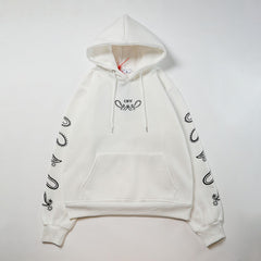 OW cashew flower arrow pattern plus fleece hooded sweatshirt