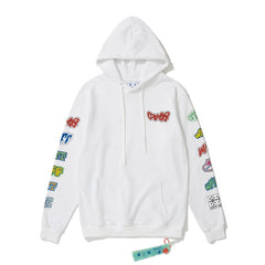 Off White hoodie Slogan Cartoon Arrow Pattern Pullover Hood