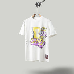 Travis Scott T Shirts x Mitchell x Ness LSU Tigers Hand-Drawn Short Sleeve