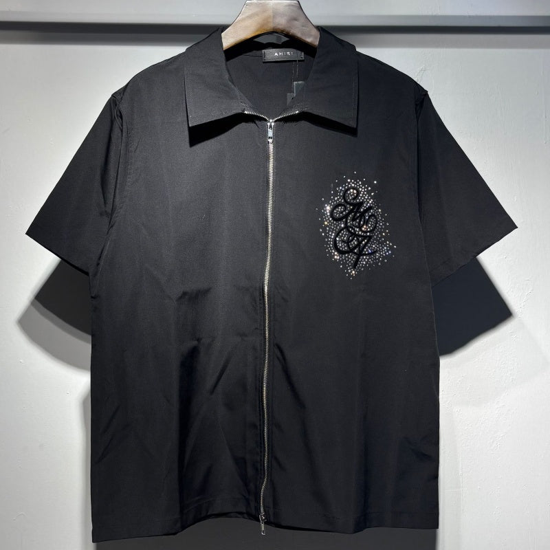 Amiri Shirt Stylish Resort Wear Rhinestone zipper