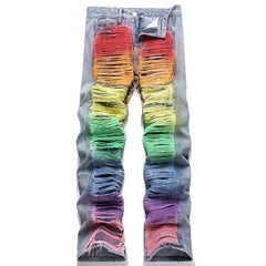 Mens Fashion Jeans Colorful Destructive Ribbons 5715#