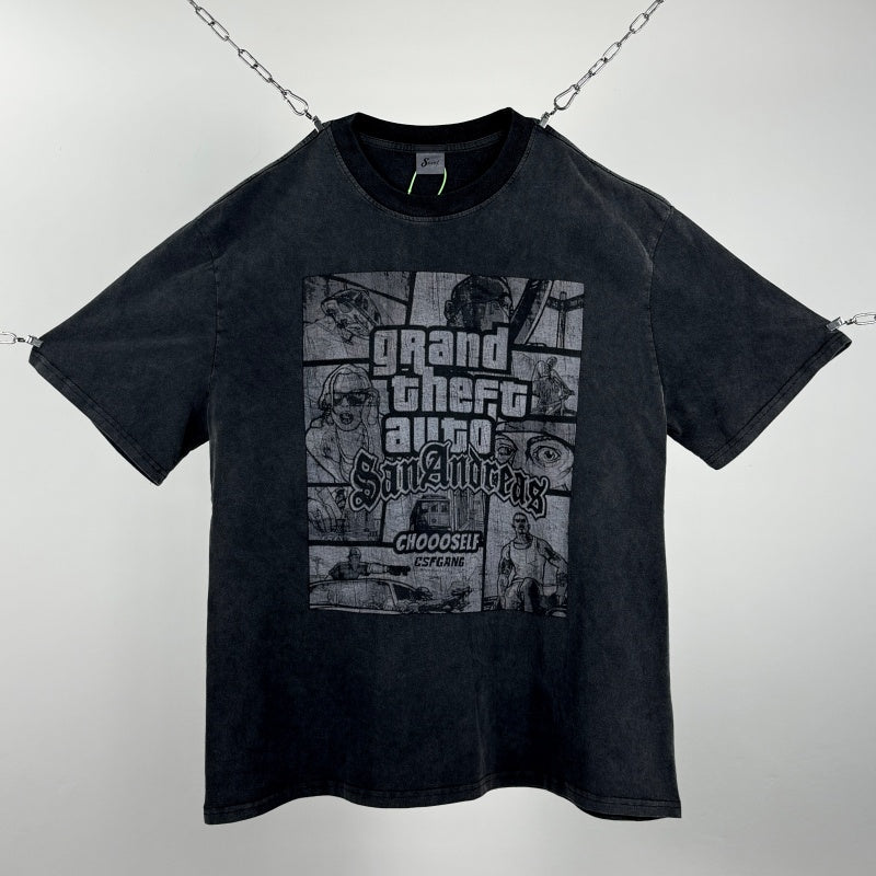 Unisex Vintage T Shirts GTA: San Andreas Limited Edition High-Street Short-Sleeve Tee ¨C featuring a premium heavy-duty distressed wash, direct-to-garment white ink printing, and an unbeatable feel and texture.