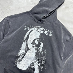 Unisex Vintage Hoodie Vertical-crack print; Asut enzyme-abrasion wash for a natural, faded look; pockets removed after washing.