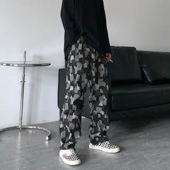 Men Jeans Straight Wide-Leg Pants Casual Loose Washed-out Denim Trousers