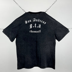 Unisex Vintage T Shirts GTA: San Andreas Limited Edition High-Street Short-Sleeve Tee ¨C featuring a premium heavy-duty distressed wash, direct-to-garment white ink printing, and an unbeatable feel and texture.