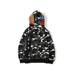 Bathing Ape Bape Hoodie Shark Head Embroidery Luminous Spot Camouflage Double Hood Brushed Hoody Men and Women